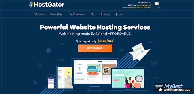 Análise do construtor de sites Hostgator: homepage